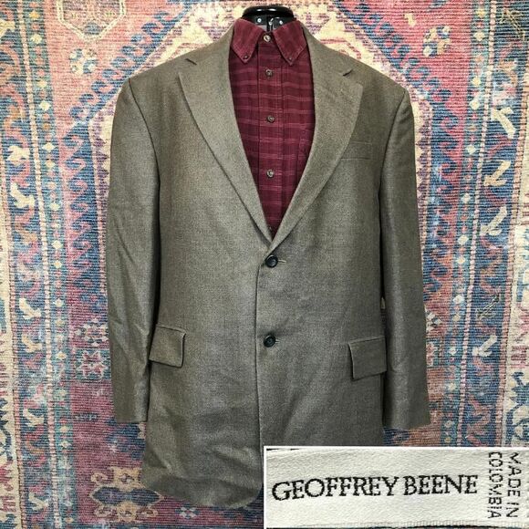 VTG Geoffrey Beene Blazer Mens 48R Green 90s Silk Wool Sport Coat Suit Jacket - Picture 1 of 15